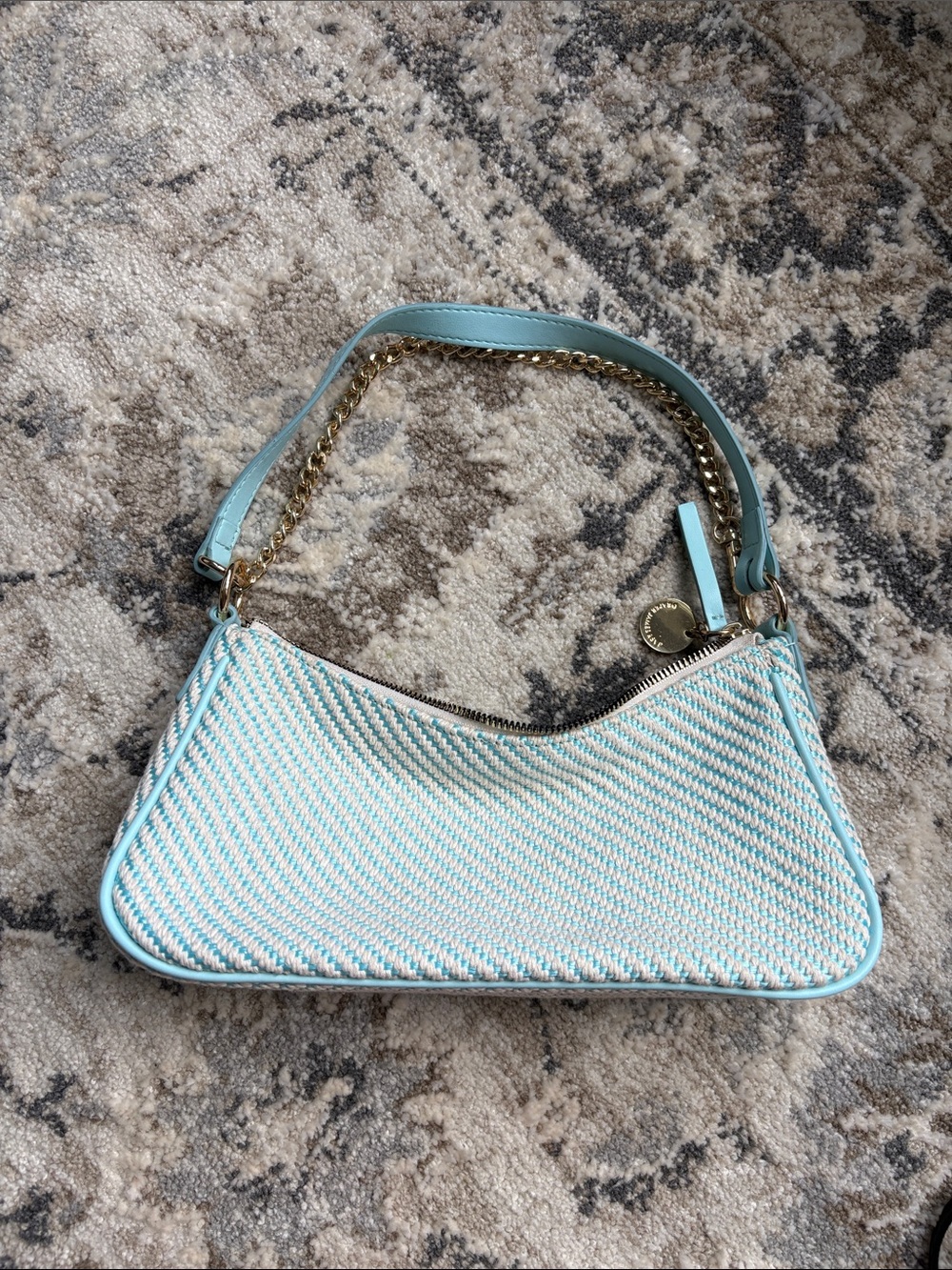 Draper James Light Blue Braided Shoulder Bag with Gold Chain